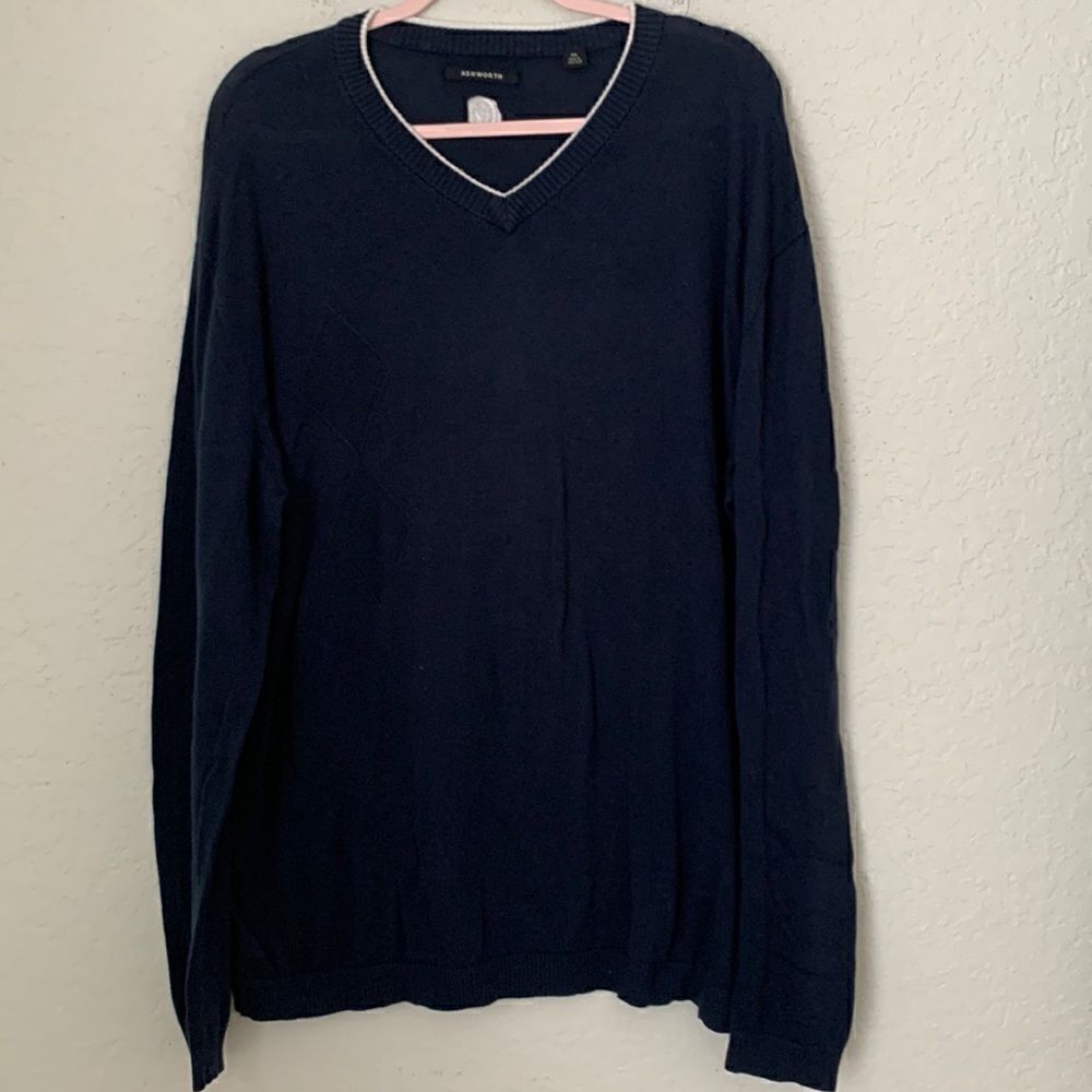 Ashworth Cotton Navy V-Neck Long Sleeve Lightweight Men’s Sweater Size XXL